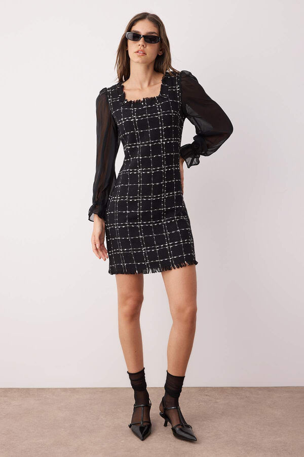 Trendyol Vestido de tweed negro