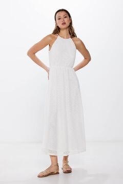Springfield Kleid lang Neckholder-Ausschnitt Crochet. Weiß