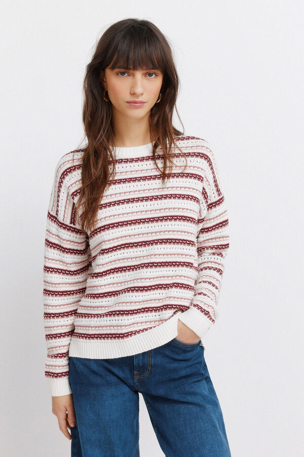 Springfield Pull en maille structur&eacute;e &agrave; rayures rose