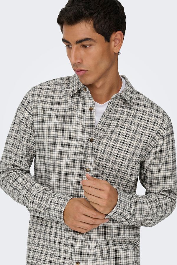 Only & Sons Camisa manga larga cuadros blanco