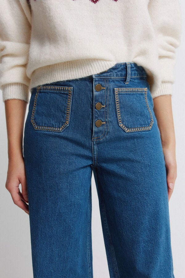 Springfield Super wide jeans with patch pockets blue