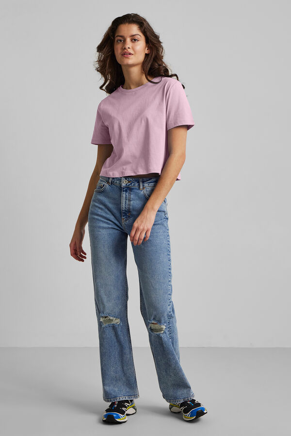 Springfield Cropped cotton T-shirt pink