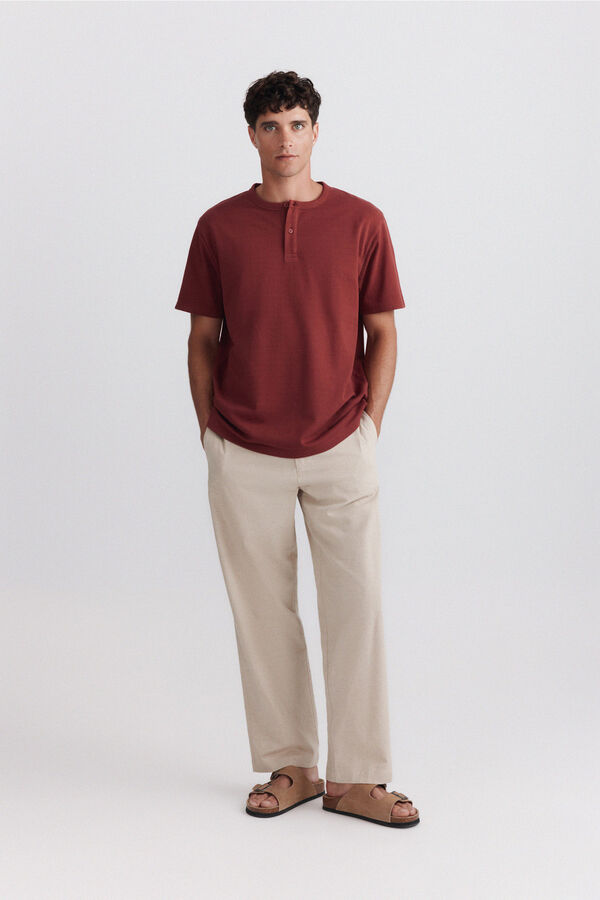 Springfield Piqu&eacute; texture Henley T-shirt red