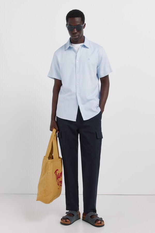 Springfield Two-tone structured short sleeve shirt blue