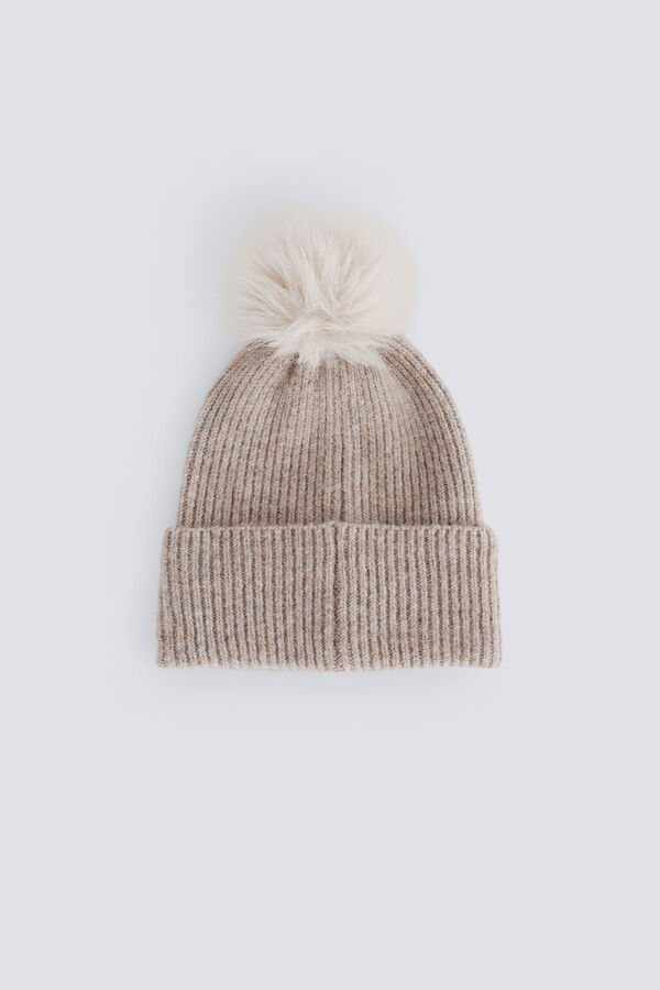Springfield Pompom jersey-knit beanie nude