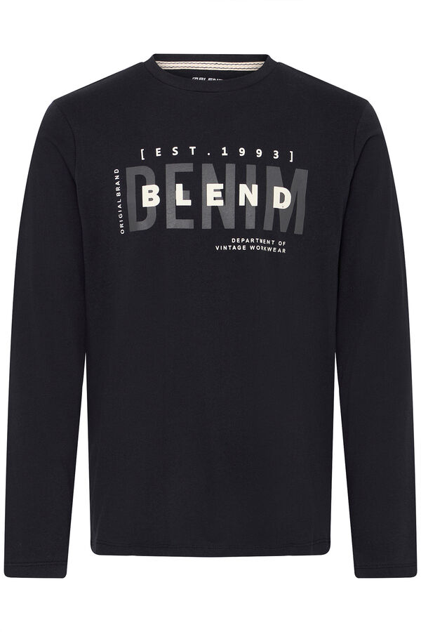 Blend Camiseta manga comprida com logo  preto