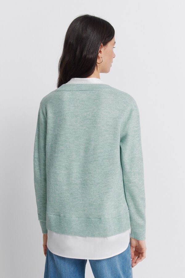 Springfield Mixed media mandarin collar jumper blue