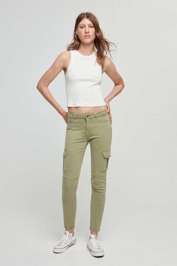 Only Jeans skinny cargo com bolsos laterais verde