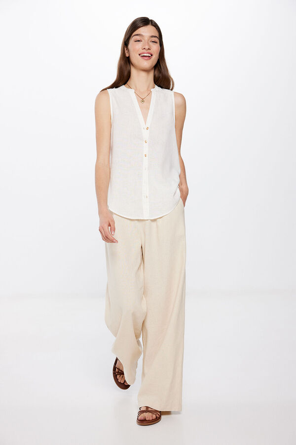 Springfield Linen/cotton sleeveless mandarin collar blouse white