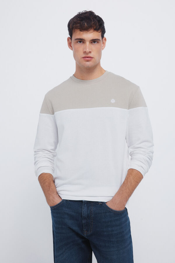 Springfield Long sleeve piqu&eacute; cut-out T-shirt beige