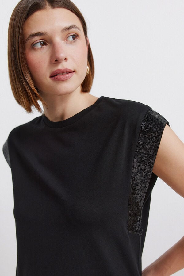 Springfield Sequin short sleeve T-shirt black