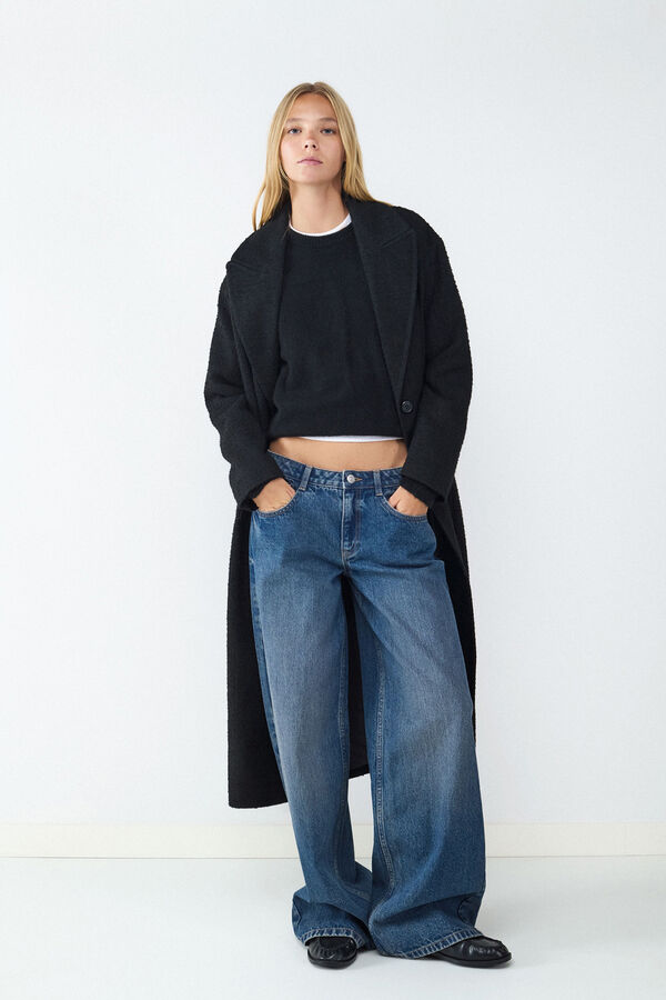 Balmohk Cal&ccedil;a jeans larga e cintura baixa cinzento