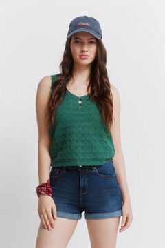 Springfield Pointelle knit button T-shirt green
