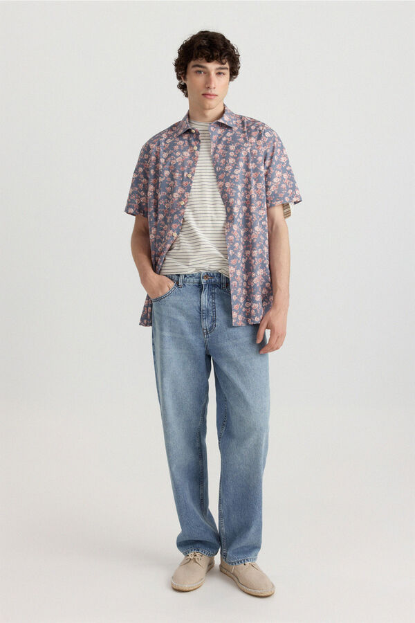 Springfield Printed short sleeve shirt blue