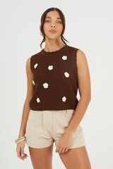 Brave Soul Crochet floral gilet nude