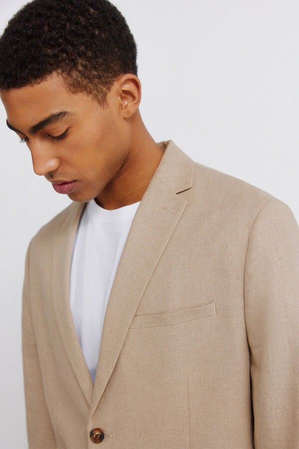 Springfield Blazer lino algod&oacute;n beige