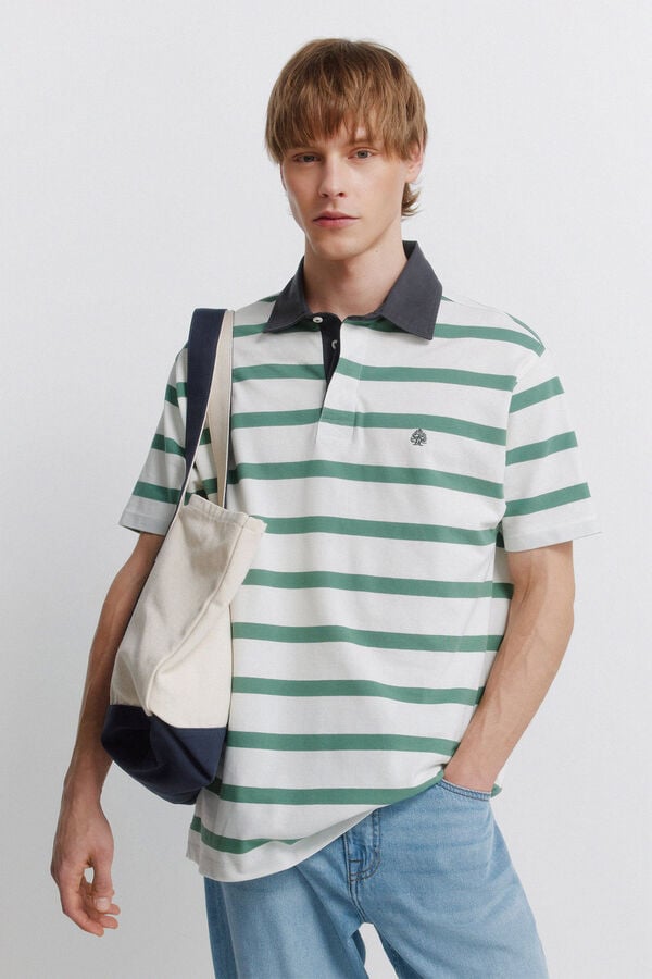 Springfield Polo en piqu&eacute; &agrave; rayures contrastantes regular fit vert