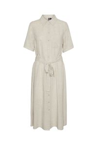 Pieces Vestido camiseiro midi de linho de manga curta