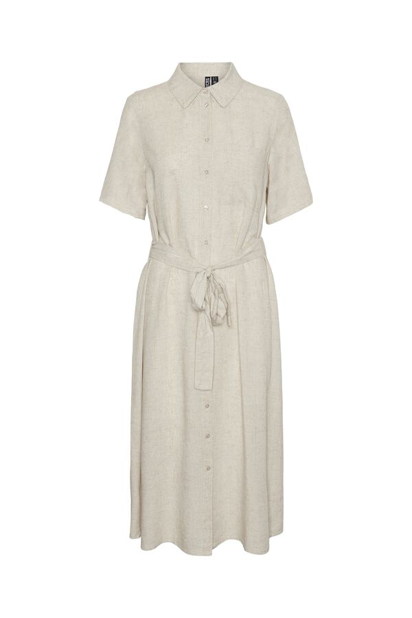 Pieces Linen short sleeve midi shirt dress grey