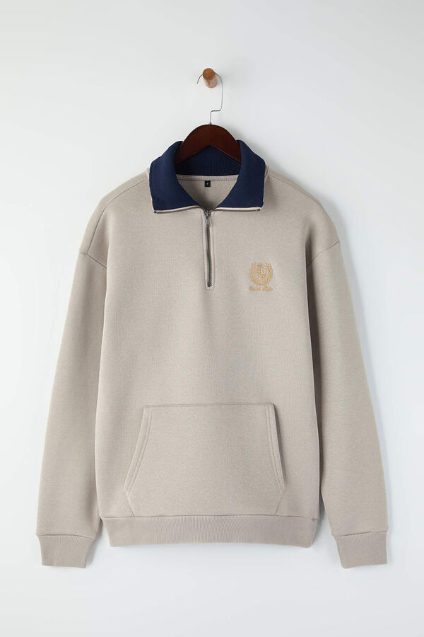 Trendyol Sudadera de cuello alto con media cremallera gris