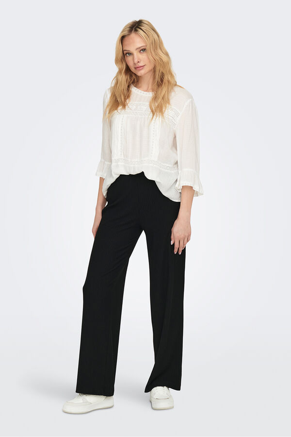 Only Gerippte Hose mit weitem Bein Schwarz