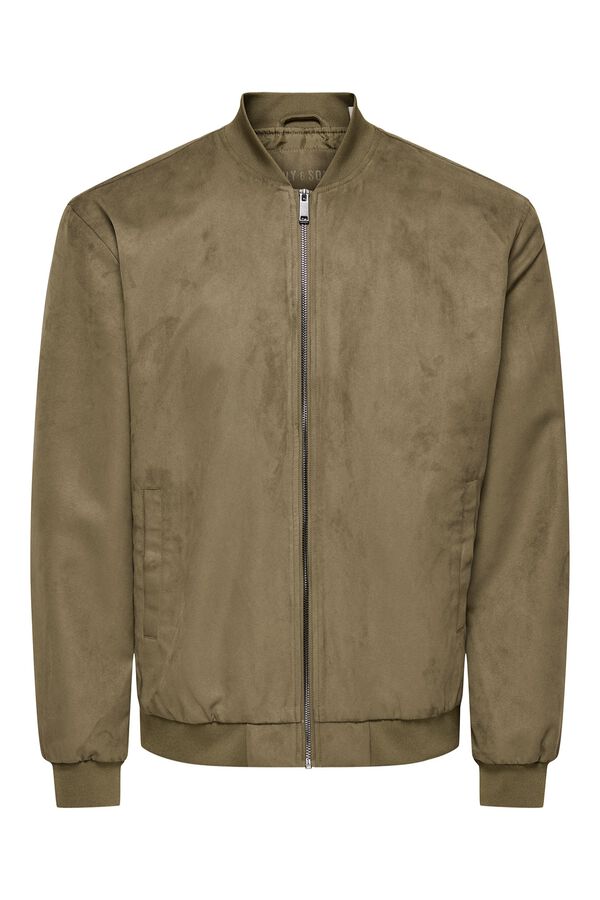 Only & Sons Faux suede bomber jacket nude