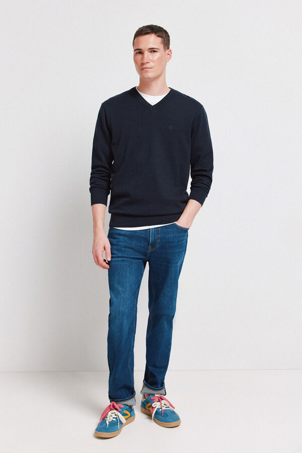 Springfield Basic V-neck logo jumper Springfield blue