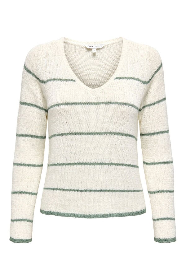 Only Su&eacute;ter com gola em V branco