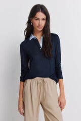 Springfield Long sleeve two-fabric jersey-knit polo shirt blue