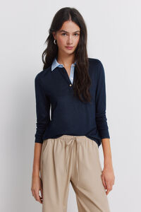 Springfield Dvomaterijalna pletena polo majica dugih rukava