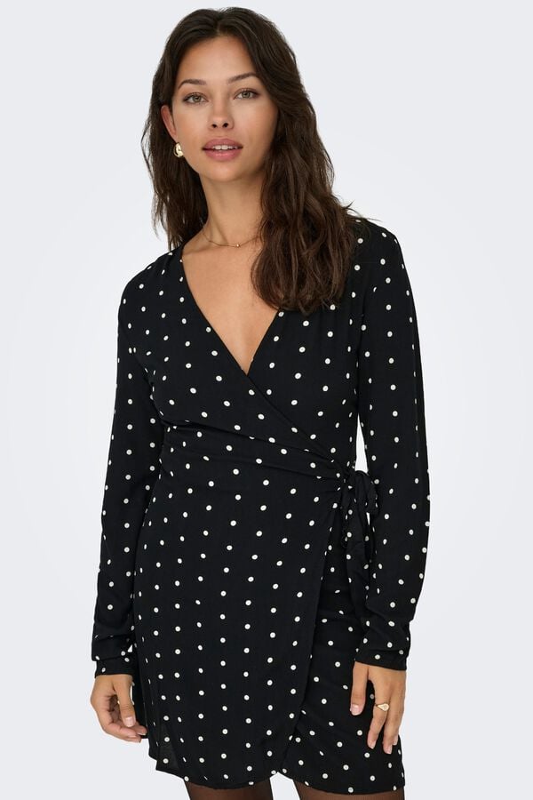 Only Polka-dot wrap short dress black