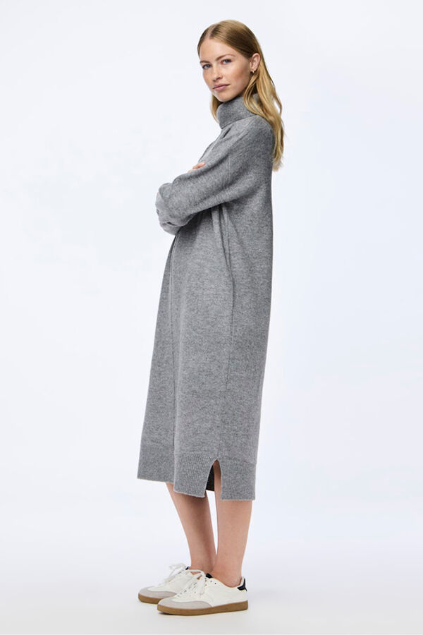 Pieces Vestido midi de malha com gola alta cinzento