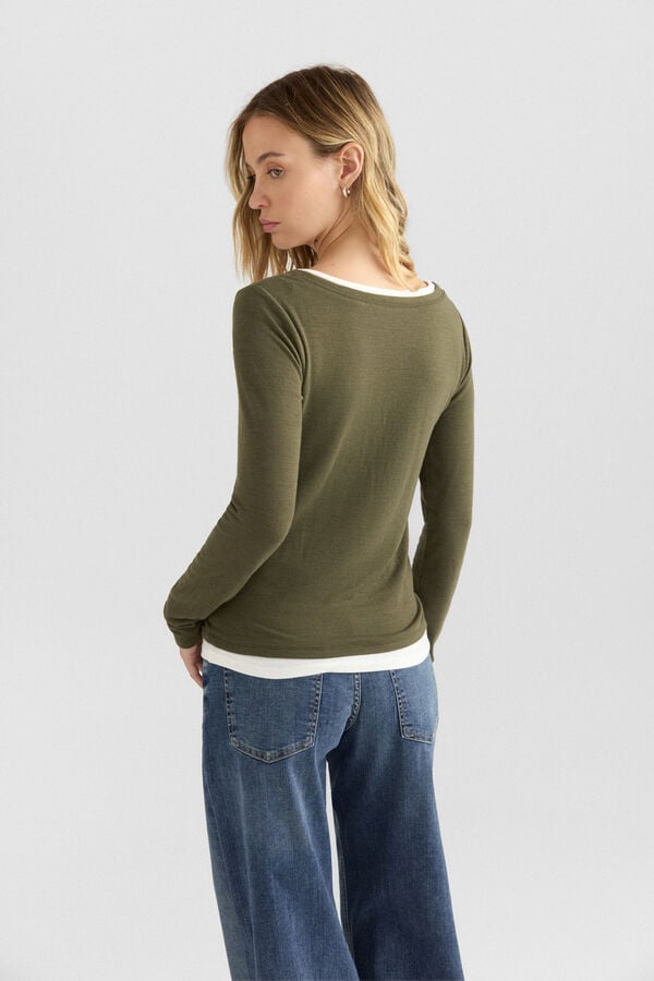 Springfield Two-tone fabric neck T-shirt printed