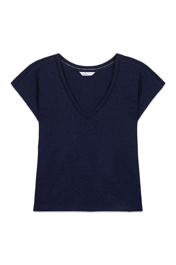 Springfield Lace V-neck T-shirt albastru