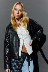 DeFacto Cazadora motera efecto piel negro