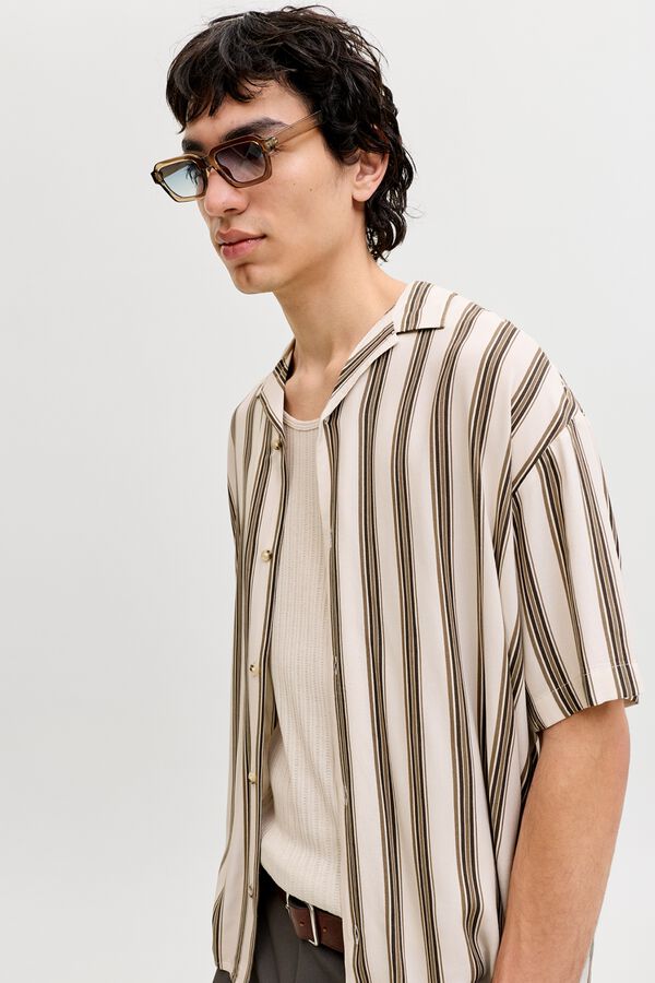 Jack & Jones Striped viscose relaxed shirt grey