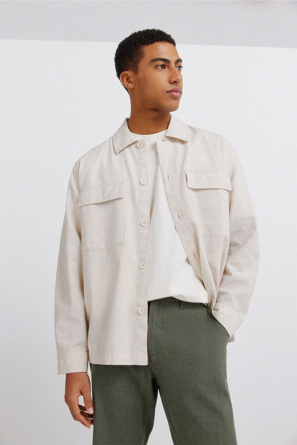 Springfield Bermuda dobby en lin comfort fit beige