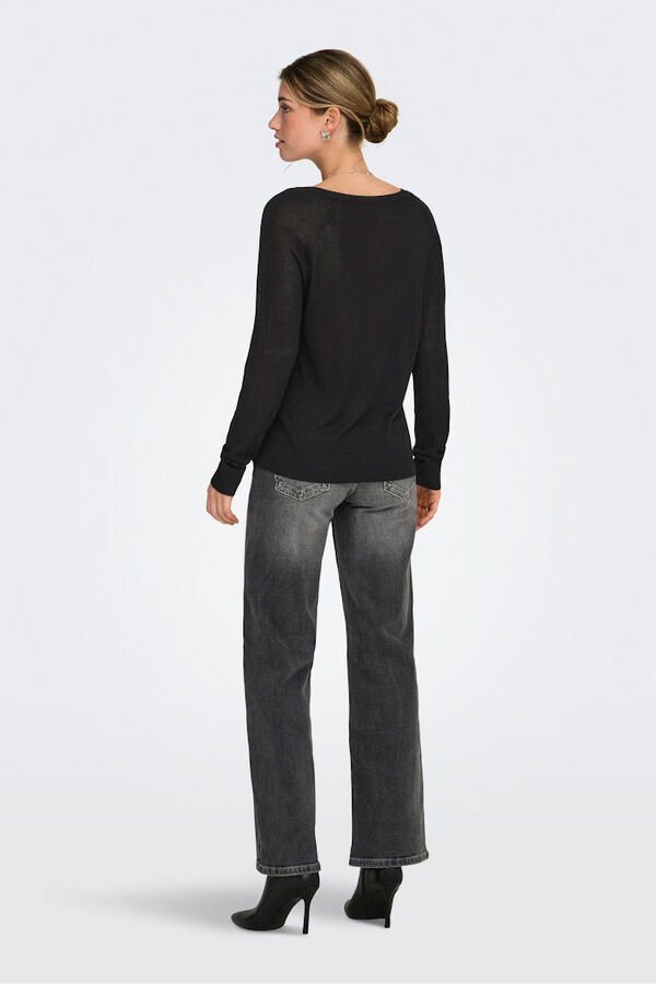 Only Jersey fino cuello de pico negro