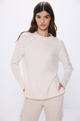 Springfield Contrasting round neck sweater ecru