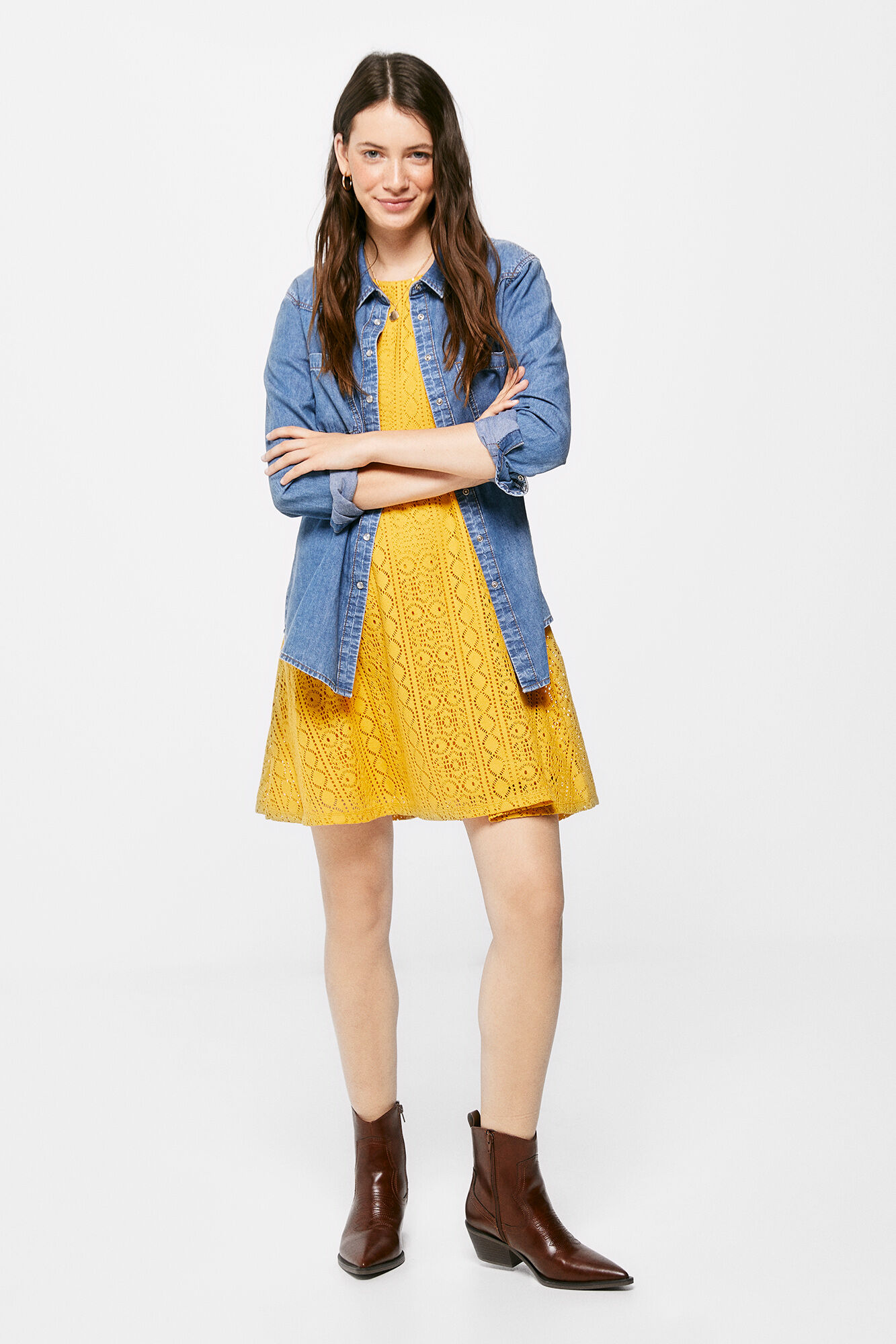 Robe Springfield Dentelle Et Coton Noir - Taille S - Occasion Très Bon état - Style évasé