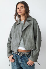 Balmohk Chaqueta biker efecto desgastada verde