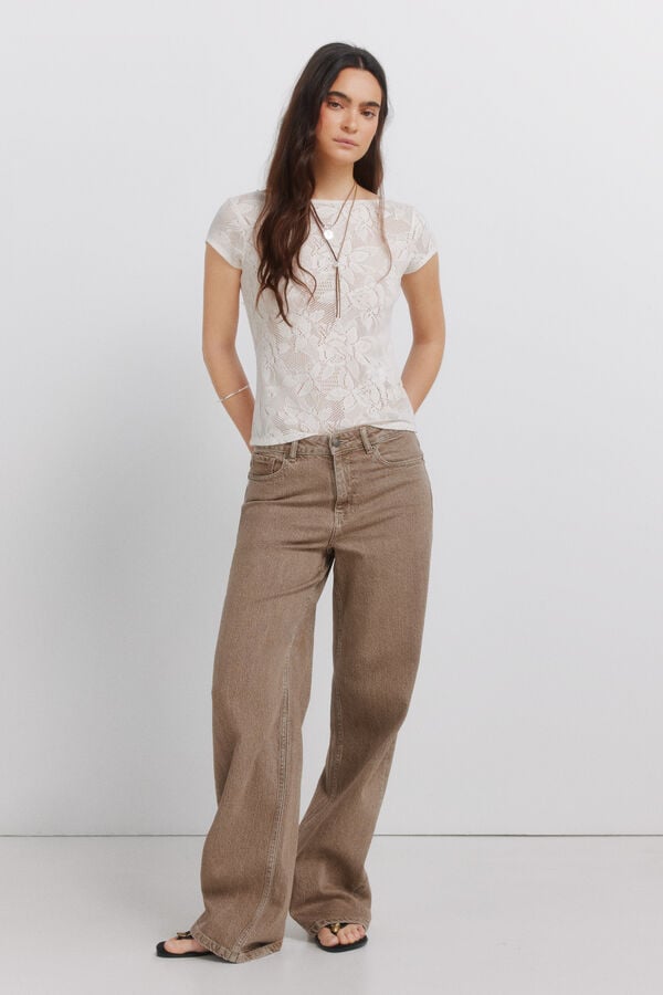 Springfield Lace sheer T-shirt brown