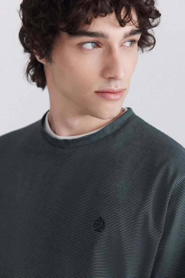 Springfield Striped double neck long sleeve T-shirt green