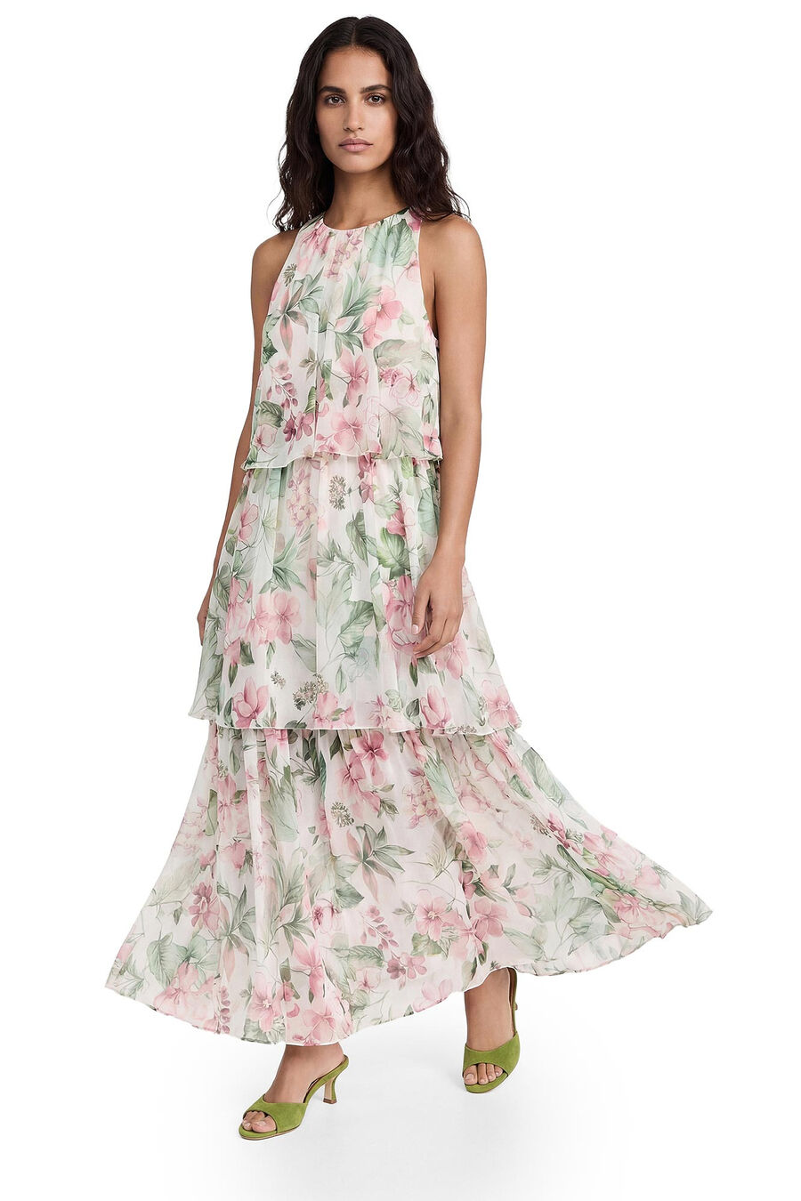 Vestido largo de gasa floral