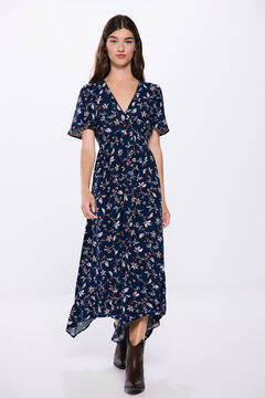 Springfield Printed peak hem midi dress bluish