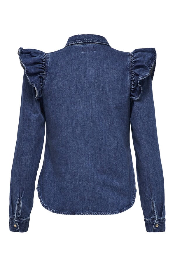 Only denim shirt with ruffle blue