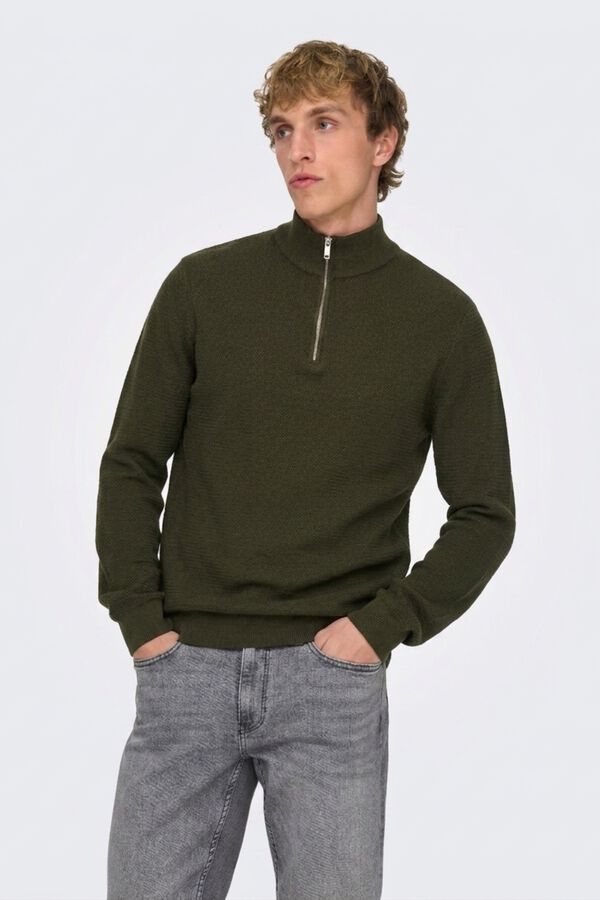 Only & Sons Jersey de cuello cremallera marr&oacute;n