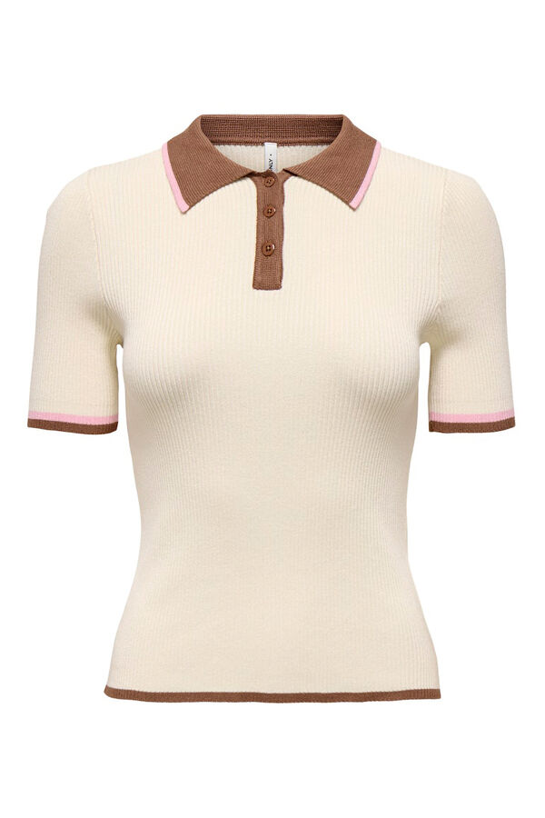 Only Ribbed jersey-knit polo shirt brown