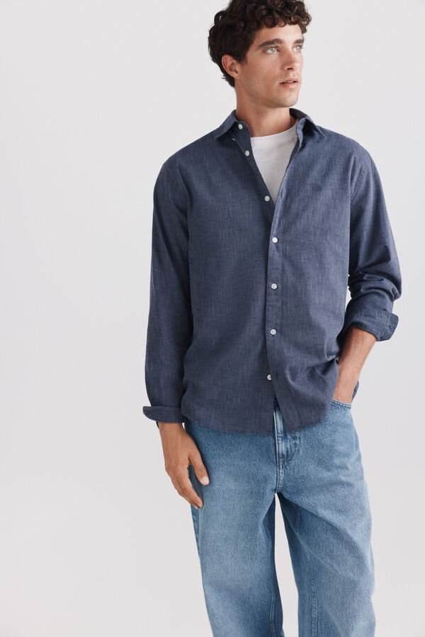 Springfield Linen-look shirt blue