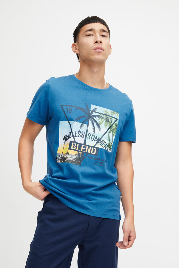 Springfield T-shirt Manga Curta Print Logo azul